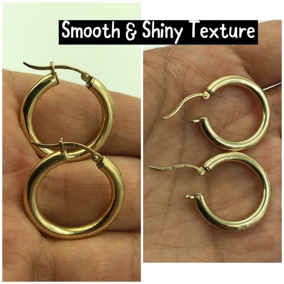 🌟SOLD!🌟14KT Gold Round & Smooth Hoop Earrings - Picture 5 of 8